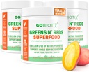 GOBIOTIX Super Verdes y Rojos Polvo - Superalimentos Rojos y Verdes - Suplemento Probiótico - Enzimas Digestivos y Polvo de Hoja - Alimentos Orgánicos enteros Suplemento dietético (Mango, 3 Pack)