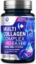 Multi Collagen Peptides Suplemento para el cabello, la uñas, la piel - Tipo I, II, III, V, X, Collagen Powder Pills - Grass-Fed, Hidrolyzed for Bone and Joint Support for Women ' Men, Non-GMO - 60 cápsulas