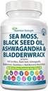 Moss de mar para perros 750mg Aceite de semilla negra 500mg Ashwagandha 250mg Turmeric 250mg Bladderwrack 250mg Dandelion 250mg &amp; Vitamina C Vitamina D3 con manuka de arándanos amarillo Dock 90 Tablets