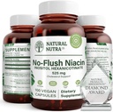 Nutra natural No Flush Niacin, Suplemento de vitamina B3, ayuda a mejorar la salud cardiovascular, ayuda a mejorar la textura de la piel, promueve una mejor función cerebral, ayuda a aumentar el nivel de energía 525 mg, 100 cápsulas