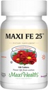Maxi Health Iron Supplement for Women &amp; Hombre - Gentle Iron 25 mg for The Stomach - Non Constipating* Pills - Kosher - Non GMO - Vegetarian (100 Tablets)