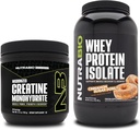 NutraBio Creatine Monohydrate, Unflavored, 150g y Whey Protein Isolate, Cinnamon Sugar Donut, Suplemento Bundle - Muscle Energy, Lean Muscle Growth, Recovery, and Strength