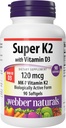 Webber Naturals Super Vitamina K2 MK-7 120 mcg con vitamina D3, 90 Softgels, soporta huesos, dientes y sistema cardiovascular
