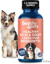 Natural Skin &amp; Coat Supplement for Dogs, Large and Small, Dog Anti Itch Relief for Dry Skin, Rash, Allergy or Irritation, Reduce la ropa de cama, Dandruff y apoya el crecimiento del cabello de perros, 400 pequeñas píldoras