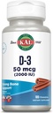 KAL Vitamina D3 Chewables 50 mcg, Vitamina D 2000 UI como Cholecalciferol, Azúcar Gratis, Natural Cinnamon Flavor D3 Vitamina, Immune Support & Bone Health, 100 Servings, 100 Chewables