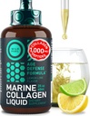 Peptides de Collagen Marino Líquido Suplementos - 1.000 mg Collagen marino hidrolizado con ácido hialurónico 10 mg - Piel de pelo y uñas Vitaminas - Sabor natural de limón, líquido 2oz