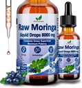 Raw Moringa Liquid Drops 8000 mg, Orgánica Moringa Oleifera Leaf Extract w. Supergreens Blend of Wheatgrass, Barley Grass for Antioxidant, Energy &amp; Immune, High Potency Than Capsules Powder