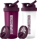 Utopia Home Protein Shaker Botella - (Pack of 2) 28-Ounce Botellas Shaker Para Mezclas Protein - Fitness Sports Classic Protein Mixer Botella (Plum &amp; Clear/Plum)