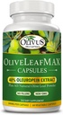 OliveLeafMAX Olive Leaf Extract (40% Oleuroepin) + Pólvora Orgánica de Oliva + No Filleres + 60 cápsulas vegetarianas + Fuente de España y Fabricado en EE.UU. en GMP Facility