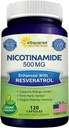 aSquared Nutrition Nicotinamide with Resveratrol - 120 Veggie Capsules - Vitamina B3 500mg (Niacinamide Flush Free) - Suplemento Pills to Support NAD, Skin Cell Health & Energy