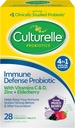 Culturelle Immune Defense Daily Probiotic for Women &amp; Men - 28 Cuenta, Mixed Berry Chewables con 4-en-1 Immune Support. Vitamina Probiótica C, Vitamina D y Zinc Plus Elderberry