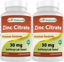 Mejores Naturales Zinc 30mg Suplementos (como Citrato de zinc) - Vitaminas de zinc para Adultos Soporte Inmunitario - 120 Tabletas (120 Cuenta (Pack of 2))