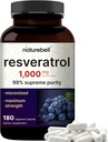 NatureBell Resveratrol Suplemento 1000mg Por Serving, 180 Veggie Capsules, 99% Pure Trans-Resveratrol, Non-GMO