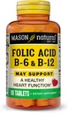 MASON NATURAL Folic Acid con B,6 &amp; B,12, 90 Day Supply, Supports Normal Heart Health and Metabolic Function