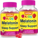 WellSi Kids Melatonin Gummies 1 mg (2 Pack) - Ayuda para el sueño sin drogas Suplemento Gummy, Apoyo para el sueño para niños - Gluten Gratis, Gelatin Gratis, No GMO, Vegetariano - Sabor natural - 60 Gummies