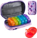 Serfeymi Organizador semanal de píldoras de viaje 2 veces al día AM Upgraded Rainbow Pill Box 7 Day with Portable Zipper PU Leather Pill Case, Medicine Organizer for Pills, Vitamins, Fish Oils - Purple 02