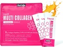 Collagen líquido para mujeres, 10000mcg Biotina, 8000mg Multi tipo de péptidos colágenos, ácido hialurónico, vitamina C, piel, uñas, suplemento de pelo, sabor a naranja, 10 Fl oz. (1 Pack, Orange)