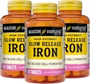 Mason Natural Slow,Release Iron (sulfato ferroso) 50 mg Tabletas, 180 Day Supply, High Potency Supplement, Gentle on Stomach, 3 Pack