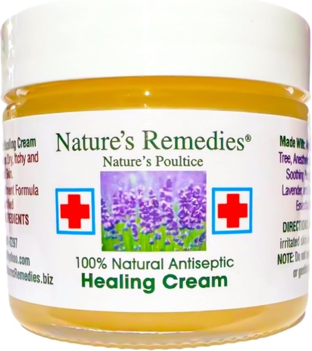 "100% Crema de curación antiséptica natural" Cura y calma la piel infectada, llagas de cama, llagas de presión, heridas, úlceras dolorosas, picazón, escrapes, sarpulas, cortes, quemaduras, envidia de veneno, eczema, psoriasis 2 onzas