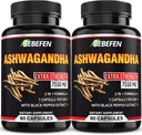 BEBEFEN Ashwagandha Capsules - 7550mg Fórmula Pills with Black Pepper Extract - 90 capsules Ashwagandha Suplemento de Apoyo Energético - 3 Month Supply (Pack of 2)