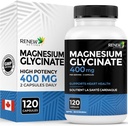 ACTIVOS DE REENEW Magnesium Glycinate 400MG por 2 cápsulas Magnesio puro Bisglycinate para la relajación completa del cuerpo, sueño, músculos, huesos & energía - equilibrio electrolípido - Hecho en Canadá -120 cápsulas