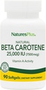 Natures Plus Natural Beta Caroteno - 25.000 iu Vitamina A &amp; Vitamina E, 90 Softgels - Suplemento Ojo, Antioxidante, Ayudas en Defensa Radical Gratuita y Celular - Sin gluten - 90 Servimientos