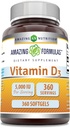 Fórmulas asombrosas Vitamina D3 (Cholecalciferol) Suplemento TEN 5000 UI por Servir Silencio 360 Softgels ← Non-GMO TEN Gluten-Free TEN Made in USA