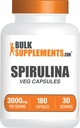 BulkSupplements.com Spirulina Capsules - Suplemento de Superalimentos Verdes, Suplemento de Spirulina - Vegan, 6 cápsulas por Serving, 180 Cuenta (Pack of 1)