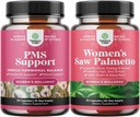 Bundle of PMS Support and Saw Palmetto for Women - DIM, Chasteberry, Black Cohosh & Ashwagandha for Period Cramps, Bloating, Mood Swing y Saw Palmetto Extract with Maca Root & Biotin for Hair Loss