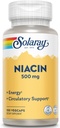 SOLARAY Niacin 500 mg, Vitamina B3 TENIDO Skin Health, Nervous System " Circulation Support TEN 100ct