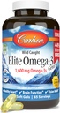 Carlson - Elite Omega-3 Gems, 1600 mg Omega-3 ácidos grasos incluyendo EPA y DHA, suplemento de aceite de pescado noruego, de origen salvaje Omega 3 cápsulas de aceite de pescado, Lemon, 130 Softgels