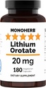 MONOHERB Litio Orotate 20 mg de Litio Elemental por Cápsula - 180 cápsulas vegetarianas