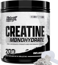 Nutrex Research Micronized Creatine Monohydrate Powder - 200 Servings (1KG) Puro, Unflavored Creatine Monohydrate Suplemento para la ganancia muscular, fuerza y rendimiento, 5G Por Serv (2.2lbs)