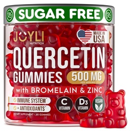 JOYLI Quercetin Gummies - Quercetina con bromelaina Zinc Vitamina C &amp; Vitamina D3 - Quercetina Suplemento 500MG para el sistema inmunológico &amp; alergia - Quercetina para niños y adultos - 60 Quercetina Chewable