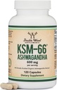 Suplementos de madera doble Ashwagandha KSM 66 Extracto orgánico y clínicamente estudiado (600mg Por Serving, 120 Capsules, 60 Servings) Adaptogen Cortisol Manager for Women and Men