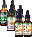NUSAVA Strawberry Flavored D3 K2 Drops, Vanilla Flavored D3 K2 Drops, " Chlorophyll Liquid Drops Bundle - Potent Liquid Vitamins for Heart, Joint, Energy, " Immune Support - Non-GMO, Gluten-Free, 2pk