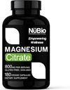 USA Made Vegan Magnesium Citrate 400mg Cápsulas (Citrato de Magnesio) Libre de Gluten, Suplemento de Magnesio para Ayuda al sueño, Cerebro, Salud del Corazón, Bone Strength, Metabolismo y Estrés por NüBio