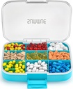 Gran organizador de píldoras, 9 compartimentos Caja de carga de viaje portátil Moisture Proof, XL Pill Container Holder for Vitamins, Cod Liver Oil, Supplements, Medication (Blue)