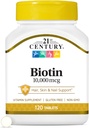 21st Century Biotin Tablets, 10,000 mcg, Unflavored 120 Count