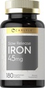 Carlyle Slow Release Iron 45 mg  180 Tablets ← Ferrous Sulfate Mineral Supplement Silencio for Men &amp; Women ← Vegetarian, Non-GMO, and Gluten Free Formula