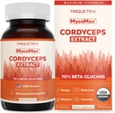 Orgánica Cordyceps Mushroom Extract - 70% Beta Glucans - Altos niveles activos de nutrientes, Max Potency Cordyceps Capsules, US Grown + Extracción Ultrasónica - Performance, Inmunity & Energy - 60 cápsulas