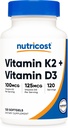 Nutricost Vitamin K2 (MK7) (100mcg) + Vitamin D3 (5000 IU) 120 Softgels - Gluten Free and Non-GMO