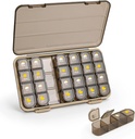 Organizador de píldoras 4 veces al día, 7 días caja de píldoras 4 veces al día - Acedada Caja de Medicina Semanal Organizador con Caso Separado, dispensador de contenedores diarios portátiles para suplementos de aceites de pescado de vitaminas, Brown