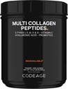 Péptidos Multi Collagen + Probióticos Edición Negra, Vitamina C, Suplemento Hialurónico de Acid Powder, Grass-Fed, Pasture-Raised, Hydrolyzed, Zero Carbs, Tipo I, II, III, V &amp; X, Desflavorado, 21oz