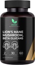 Mishas Lions Mane Suplemento - Organic Lions Mane - Brain Health Support - Mushroom Support for Focus &amp; Memory, Immune & Nervous Function System Women &amp; Hombre - 60 Vegan Capsules