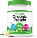 Orgain Orgain Orgain Pólvora de proteínas veganas orgánicas, grano de vainilla - 21g Proteína con base vegetal, fibra prebiótica 4g, sin ingredientes de lactosa, sin azúcar añadido, no transgénico, para sacudidas " smoothies, 1,02 lb (paquete mayo Vary)