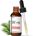 lumi Vitamina D3 K2 MK7 w Palm MCT Oil - 10000 IU D3, 200 mcg K2 MK7-60ml Liposomal Absorption Sublingual Liquid Drops - Non-GMO, Vegan, Unflavored Liquid - Suministro mensual - 2 Fl Oz