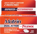 Motrin Dual Action with Tylenol, Ibuprofen &amp; Acetaminophen Fast-Acting Dual Action Doin Reliever for Minor Aches ' Pains, Ibuprofen (NSAID) 125 mg " Acetaminophen 250 mg, 120 ct
