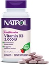 Natrol Fast Dissolve Vitamina D3 2,000 UI, Suplemento dietético para el Hueso y la Salud Conjunta, Suplemento de Apoyo al Hueso, 90 Tabletas, 90 Day Supply