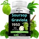 1950mg Soursop Graviola Capsules (Guanábana) Hojas Orgánicas Polvo Rico en Potente Anti-Oxidantes - 120 Capsules 40 Servimientos
